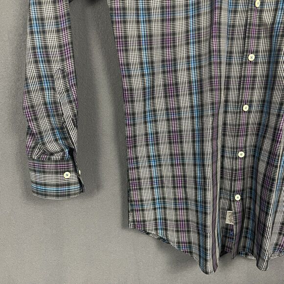 Peter Millar Button Down Men Shirt M Plaid Long Sleeve Purple Blue Cotton Preppy - Picture 3 of 14